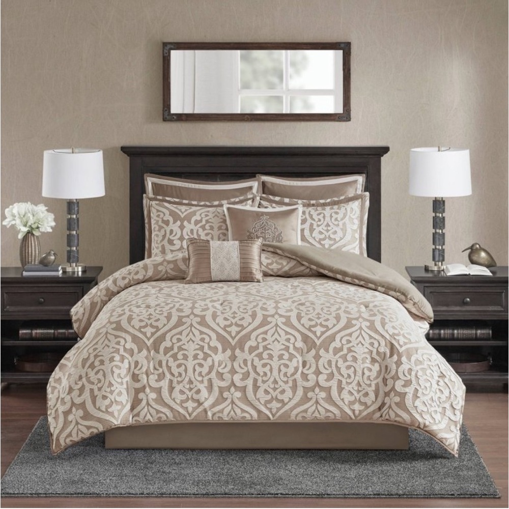 Elegant Cream and Tan king size bed skirt only